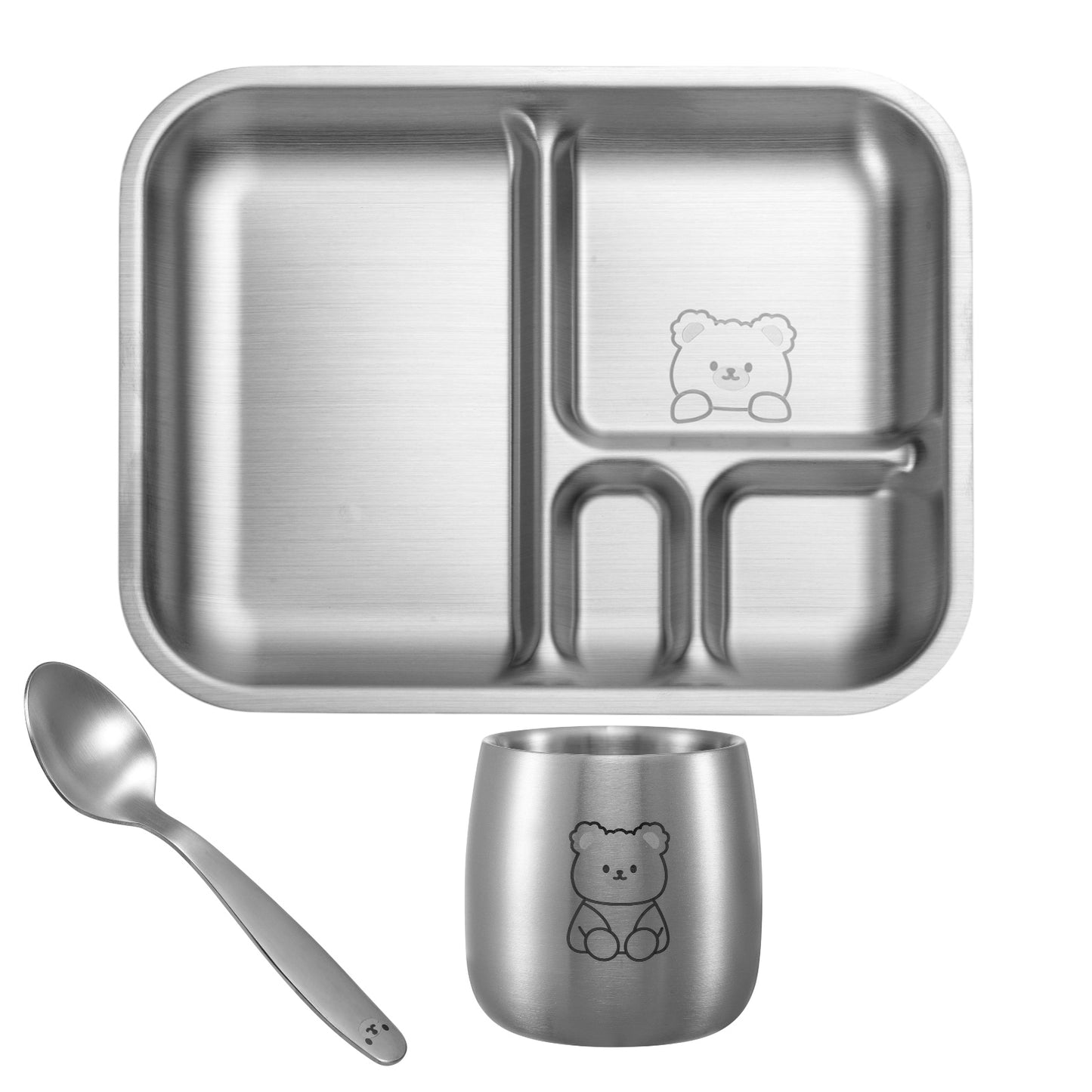 Teddy Starter Mealtime Kit – Non-Toxic Stainless Steel Plate, Cup & Spoon